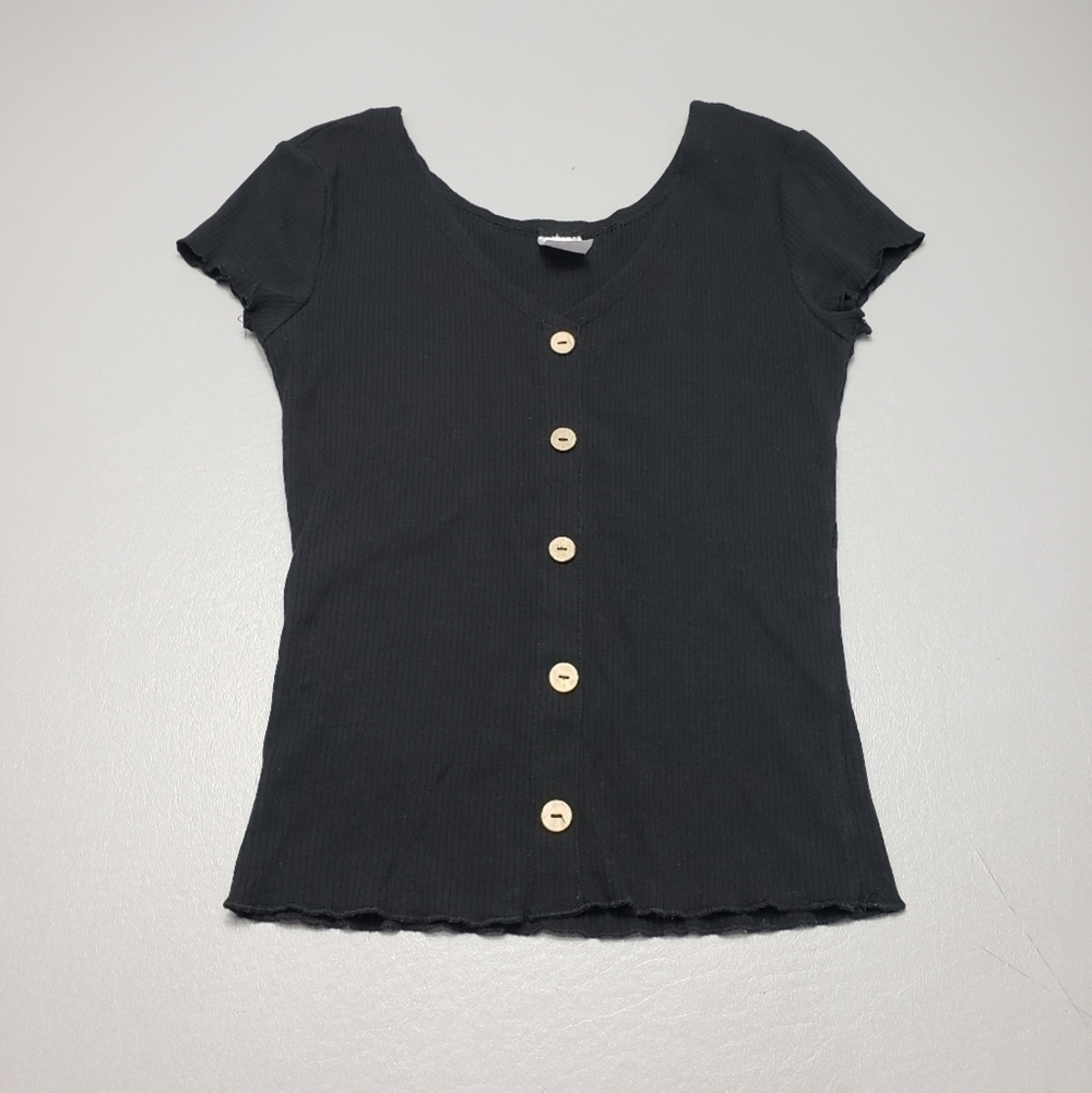 no boundaries black ribbed short sleeve top women's size small